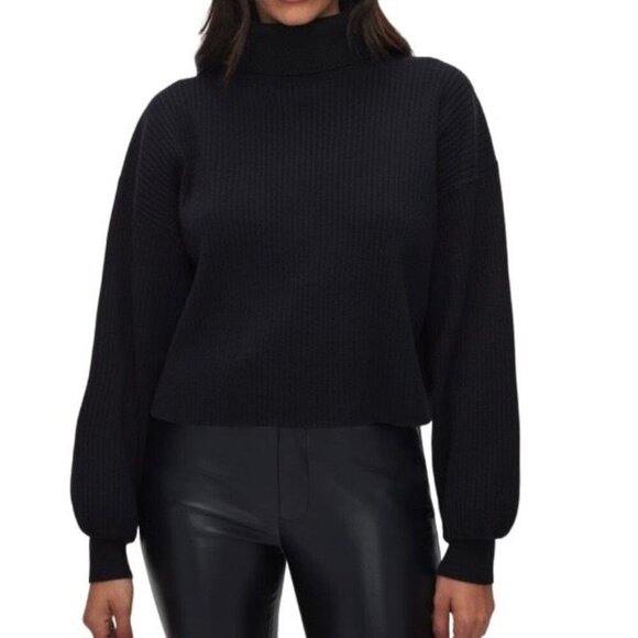 Good American Womens Rib Crop Black Turtleneck Sweater Size M Dropped Shoulders - Picture 1 of 6